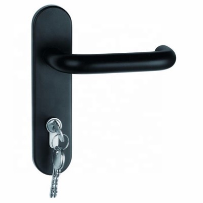 External trim with cylinder key outside Lever handle lock device for press type exit device panic bar